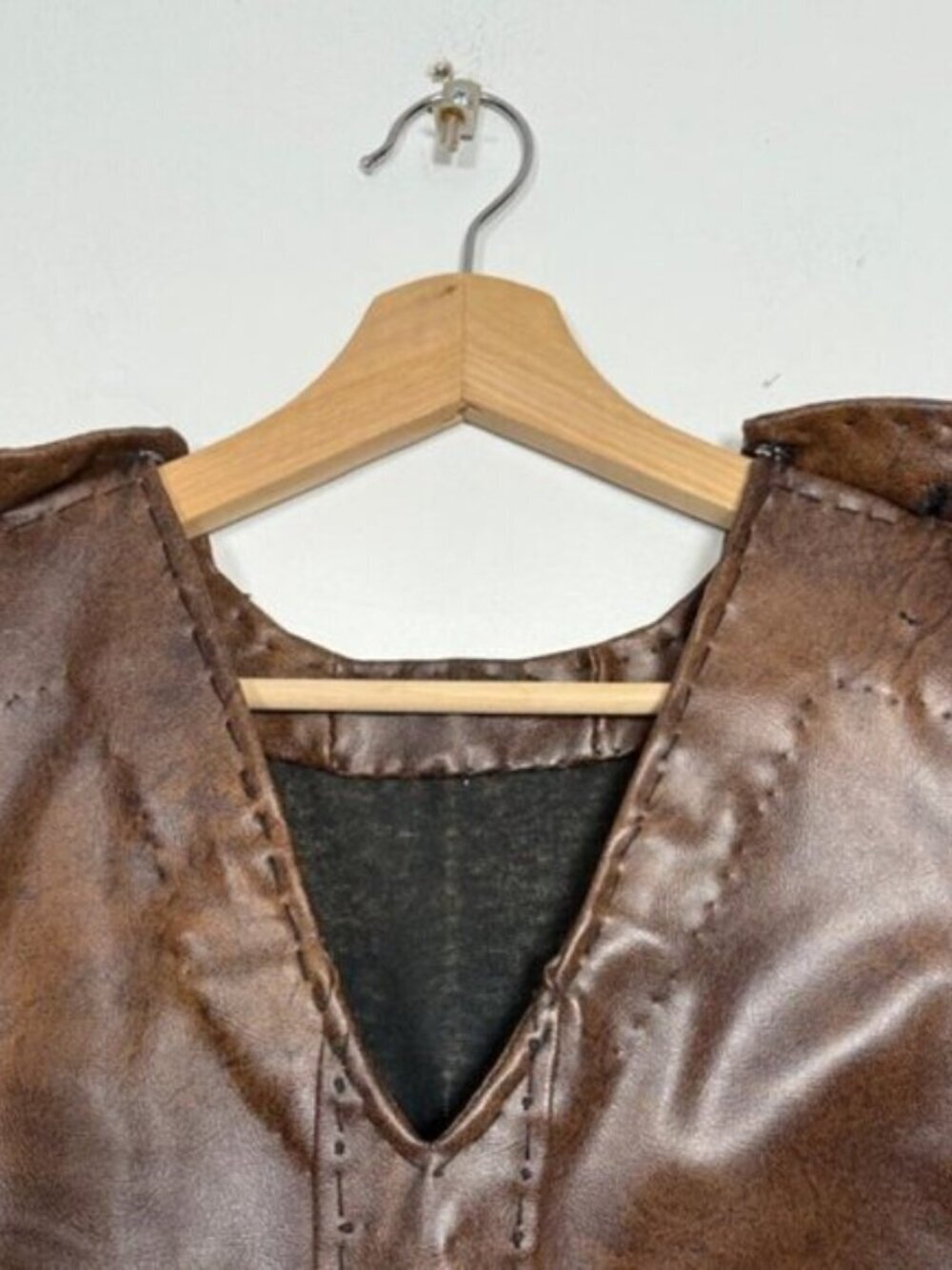 Vintage Brown Faux Leather Sleeveless Dress – Approx. Size M (17” PTP) - Picture 3 of 9